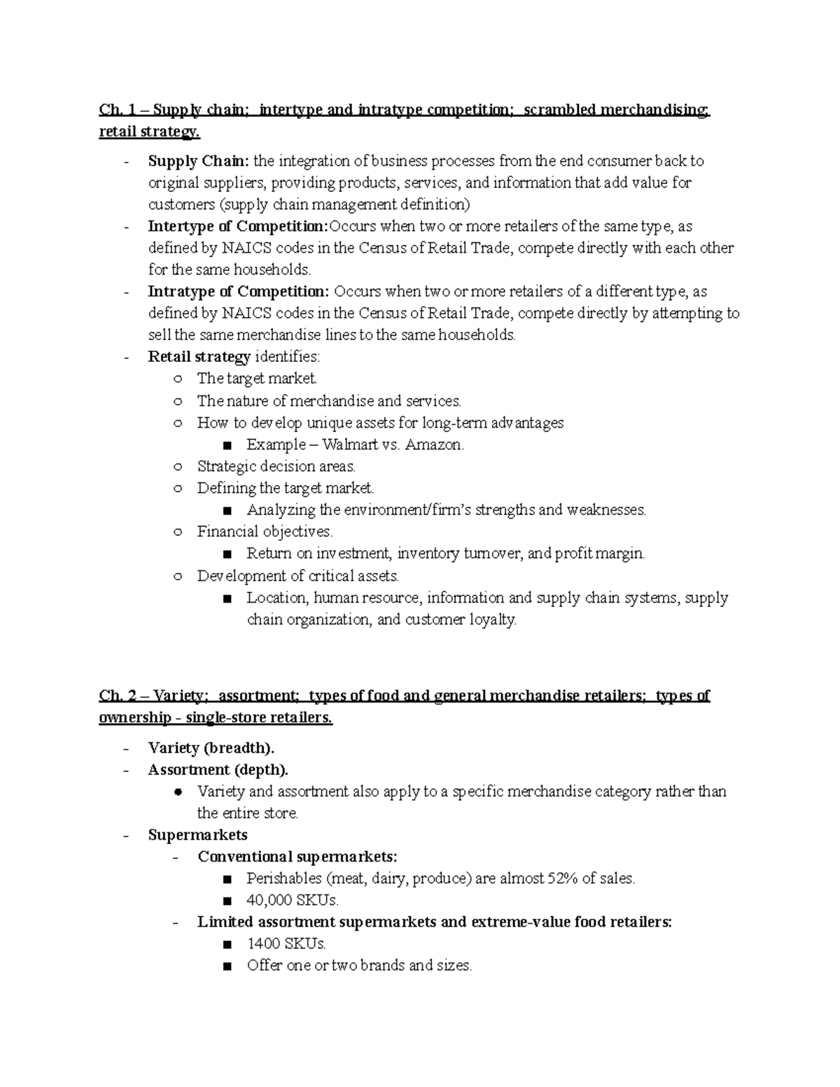 RM Study Guide Ch. 1 Supply chain; intertype and intratype