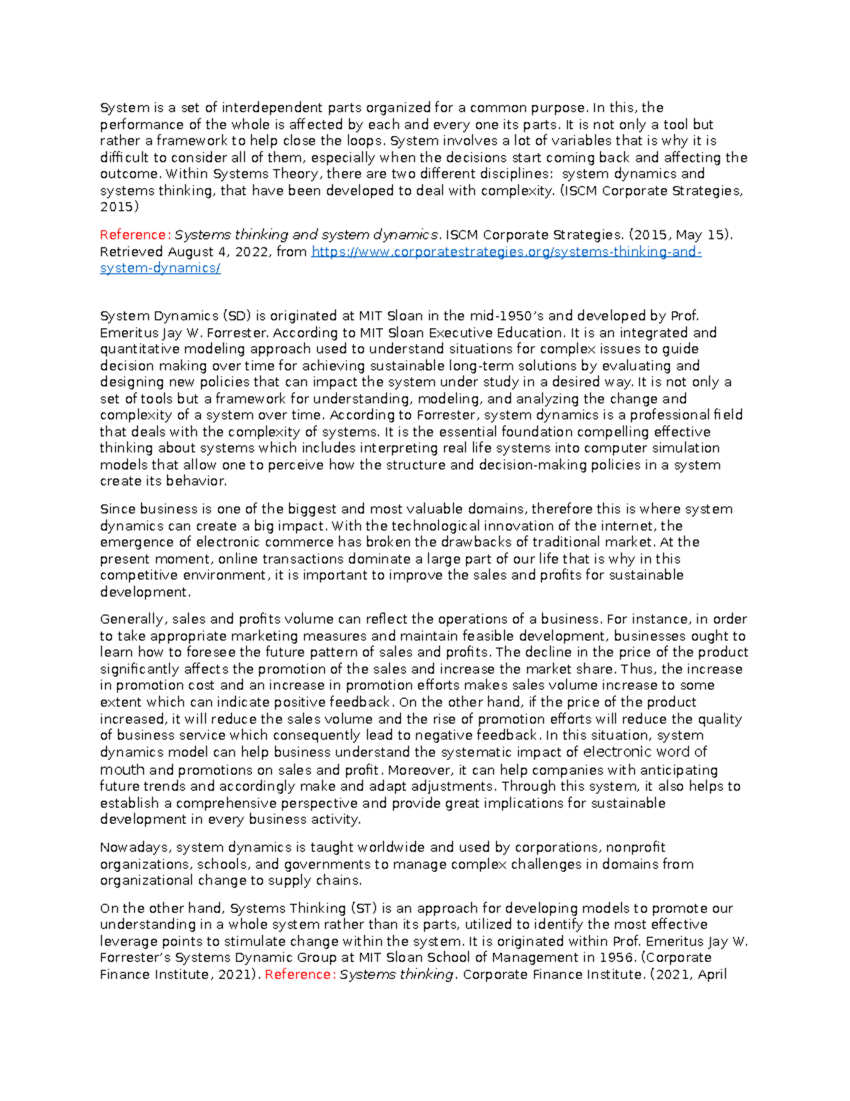SDST - System Dynamics - System is a set of interdependent parts ...