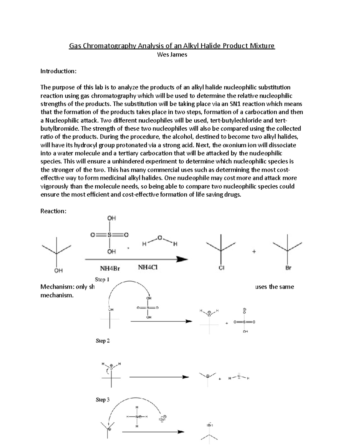 Gas Chromatography Analysis of an Alkyl Halide Product Mixture - The ...