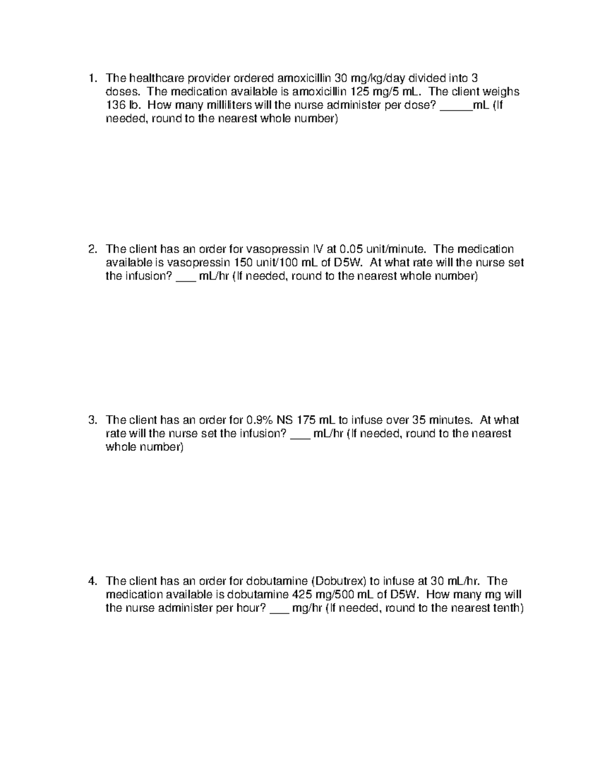 Med+Cal+Quiz+1 - Medication calculation practice questions - The ...