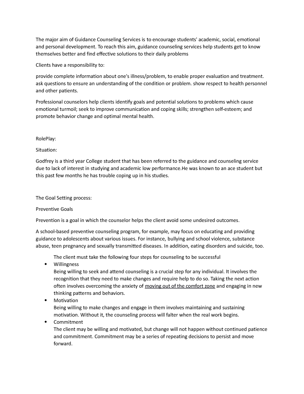 Guidance role play - Reference Letter sample - The major aim of ...