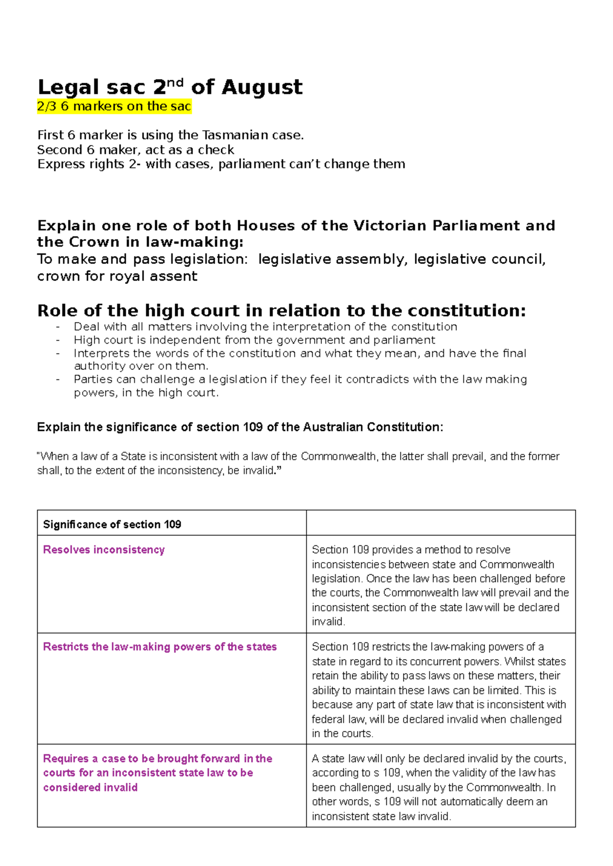 Unit 4 legal notes - cxas - Legal sac 2 nd of August 2/3 6 markers on ...