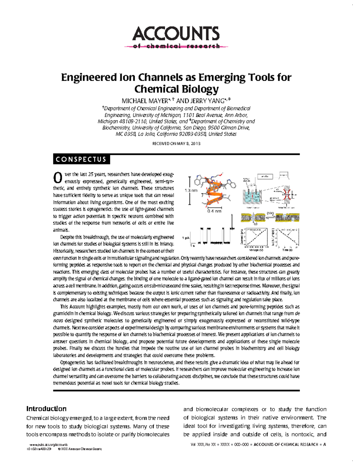 Engineered Ion Channels as Emerging Tools for Chemical Biology - pubs ...