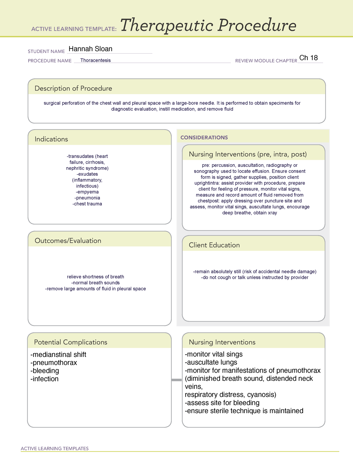 Thoracentesis ati NRSG 1720 ACTIVE LEARNING TEMPLATES Therapeutic