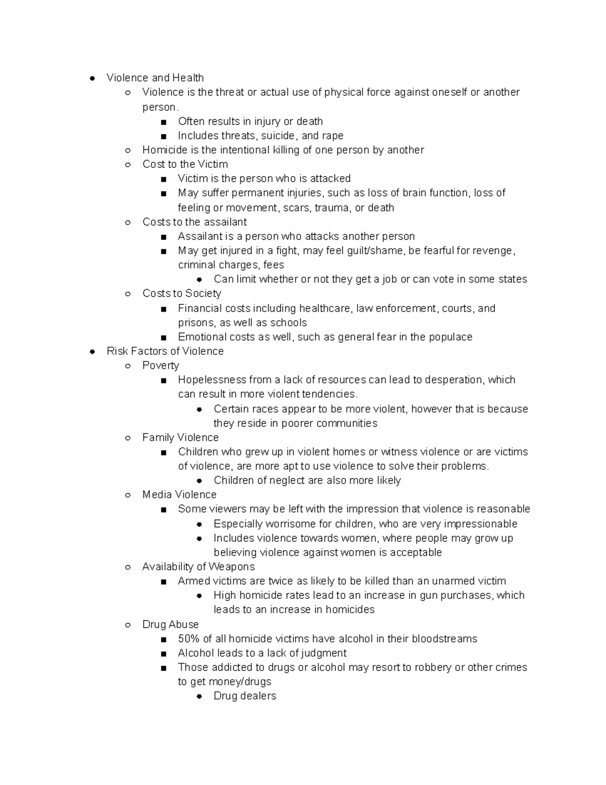 Unit 6 - Notes for online health unit 6 - Violence and Health Violence ...