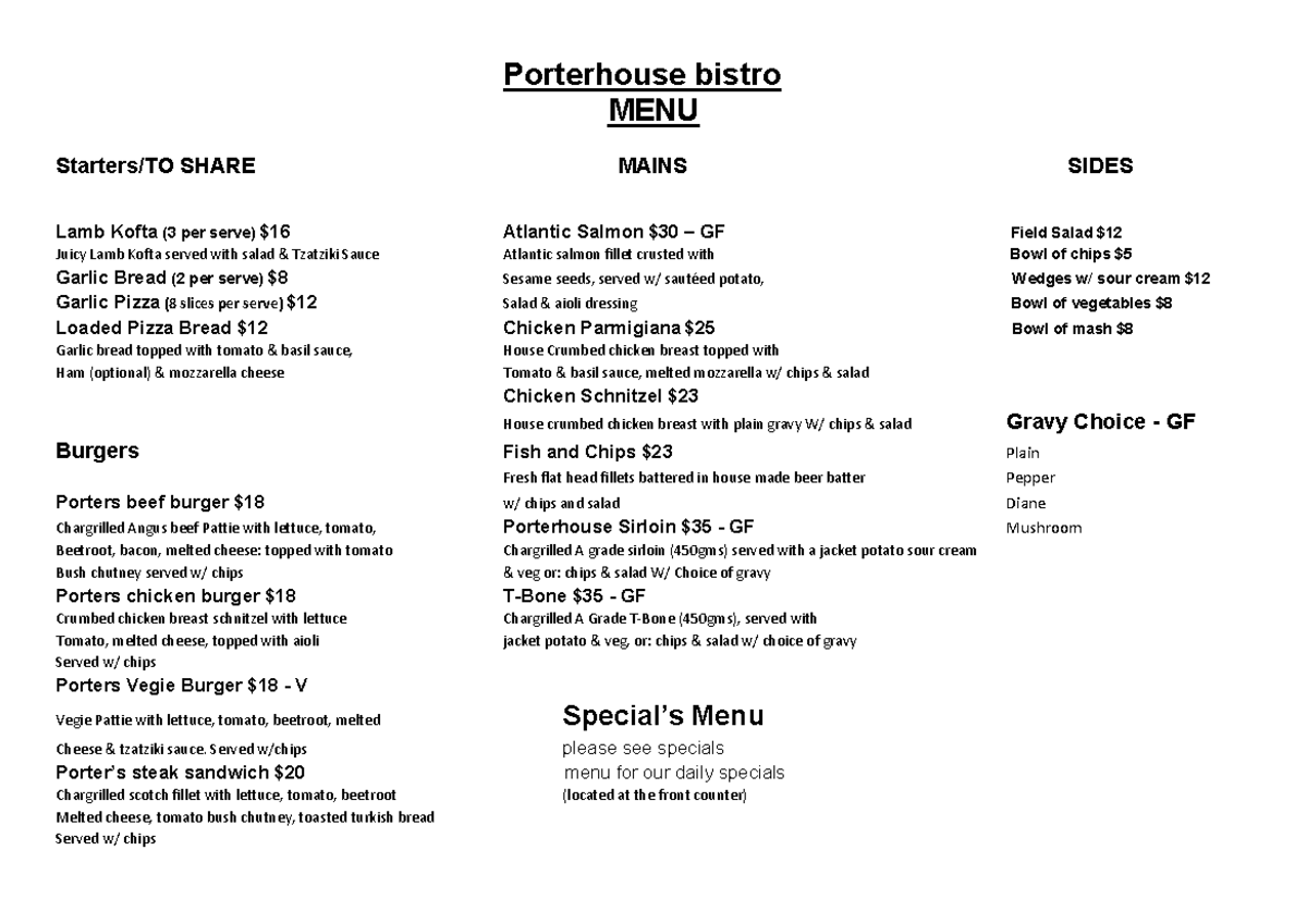 Porterhouse Bistro Menu 2019 Porterhouse bistro MENU Starters/TO