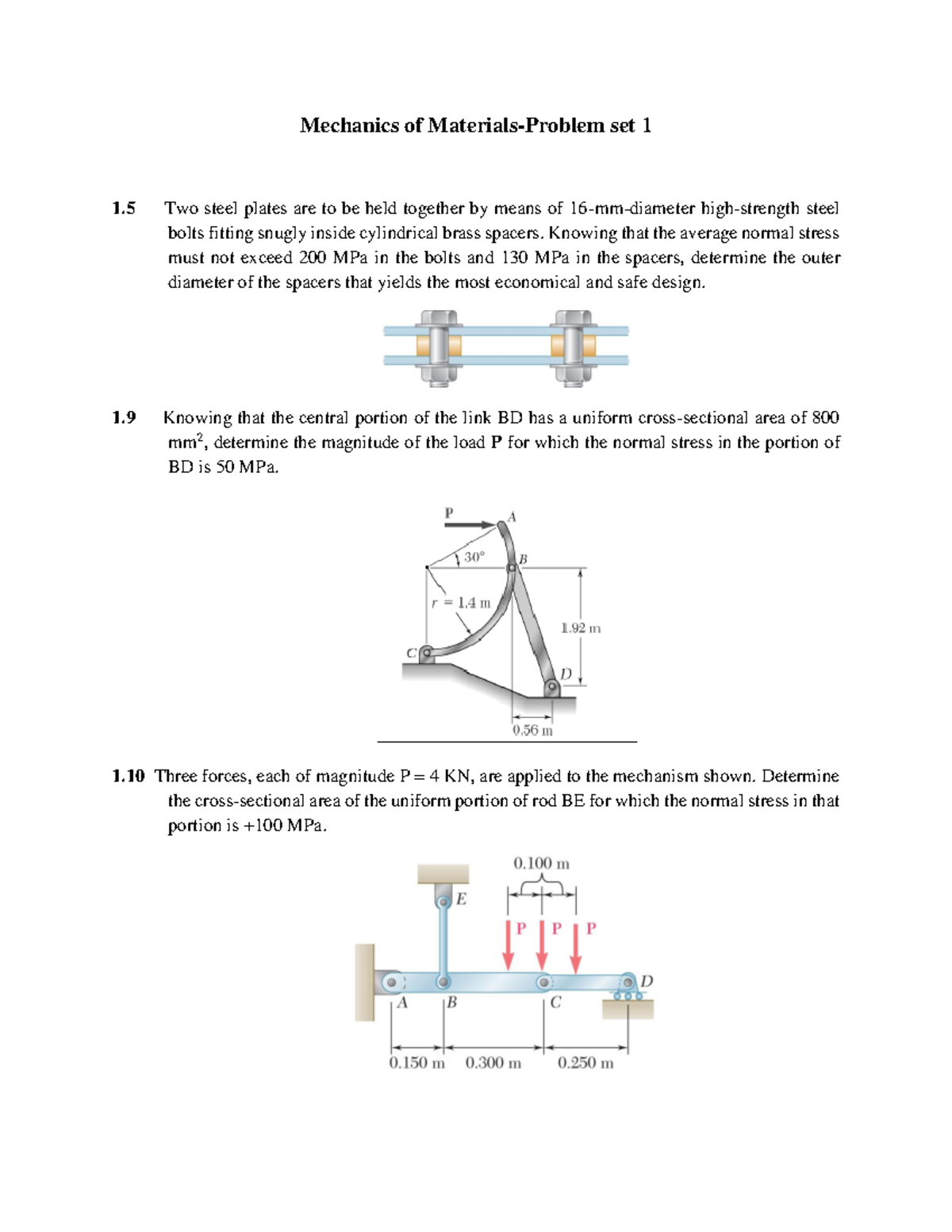 Tutorial Mechanics Of Materials Problem Set Two Steel Plates Are To Be Held Together By