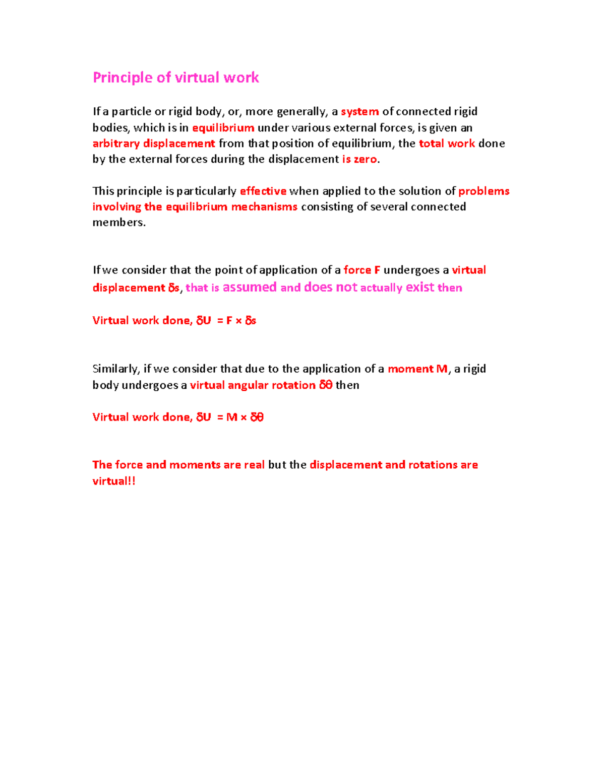 CE101 Lecture 11 Virtual Work - Principle of virtual work If a particle ...