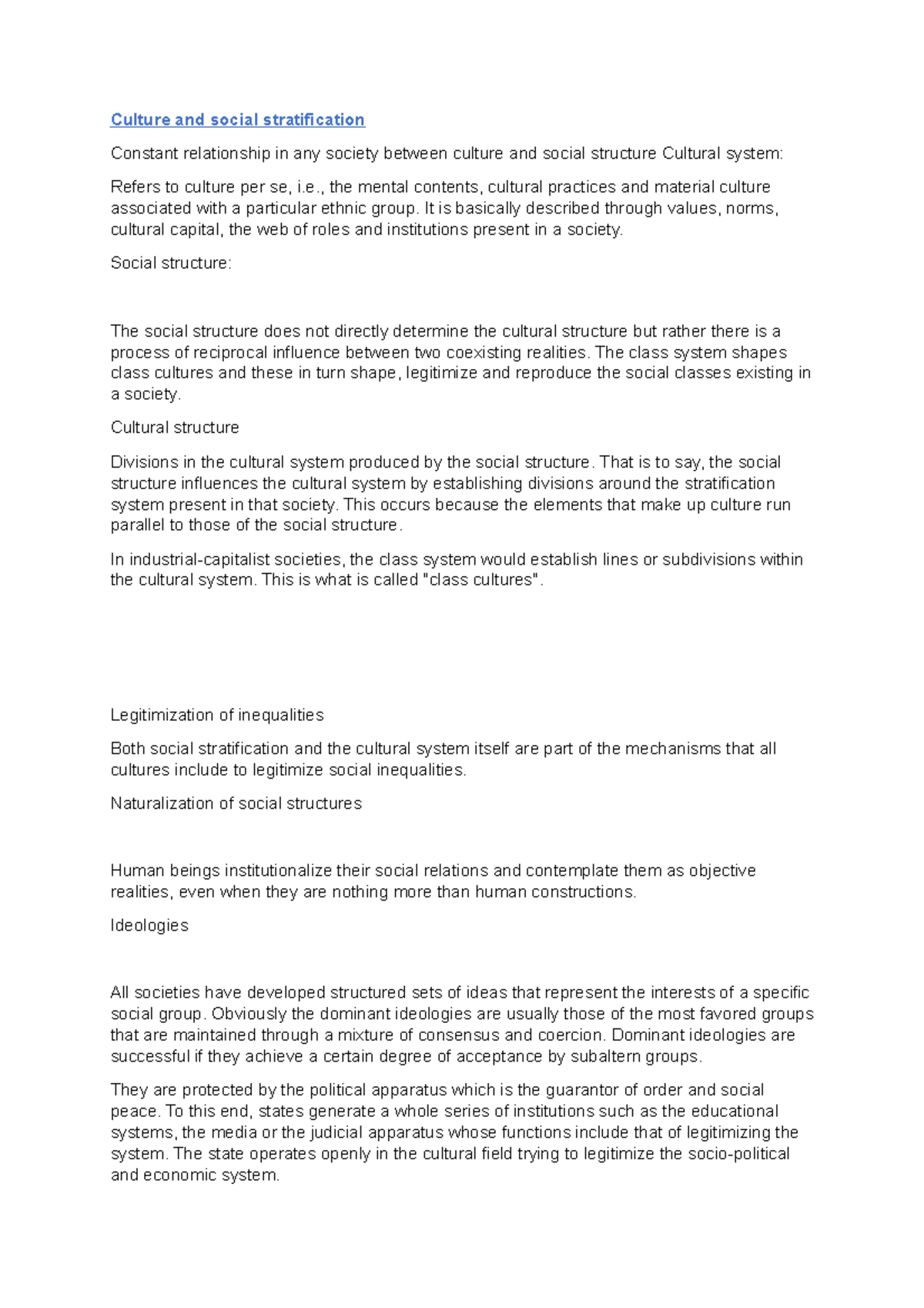 Culture and social stratification - Culture and social stratification ...