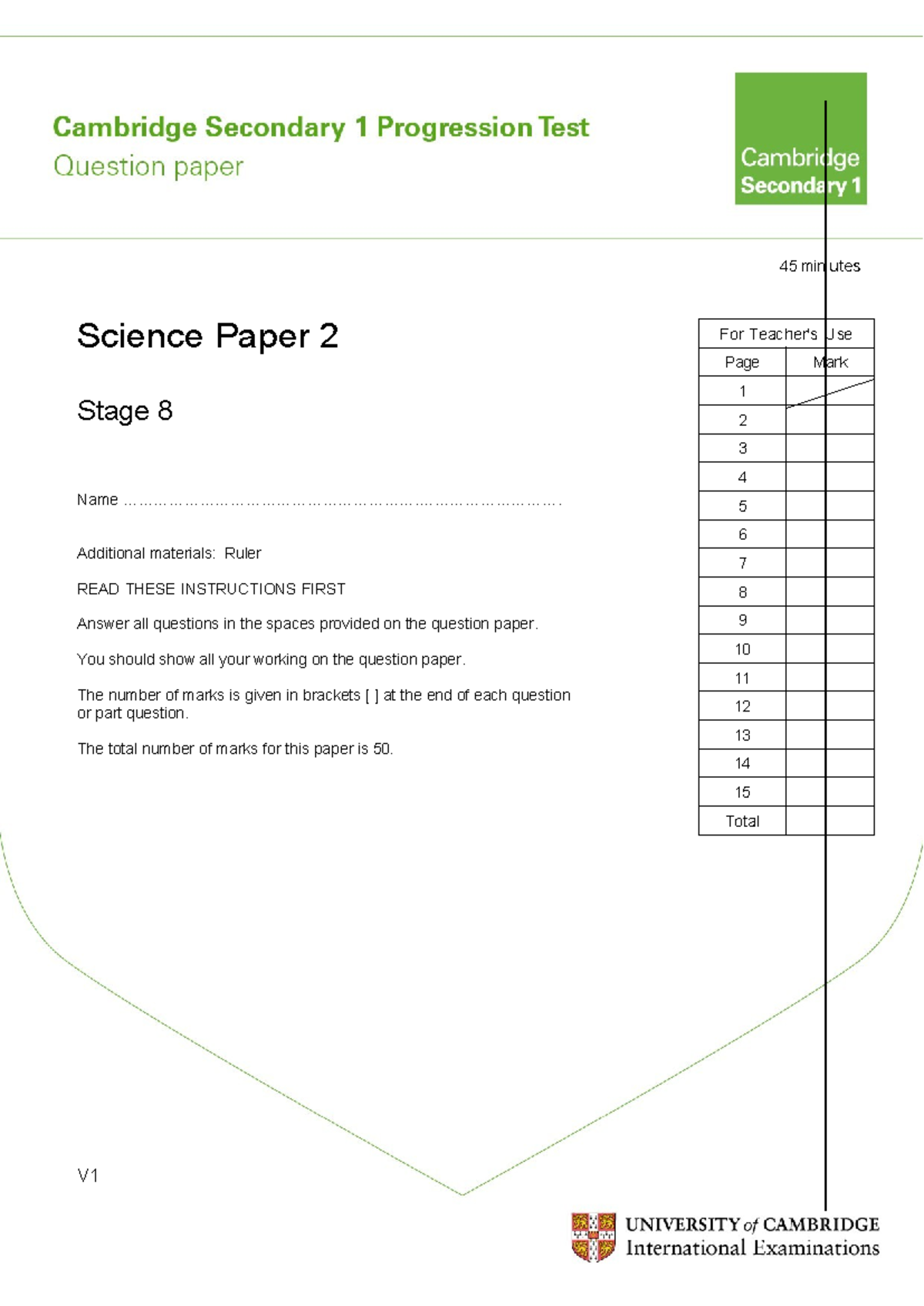 Sci-P2-CPT - Science CPT paper 2 - For Teacher's Use © UCLES 2011 P110 ...