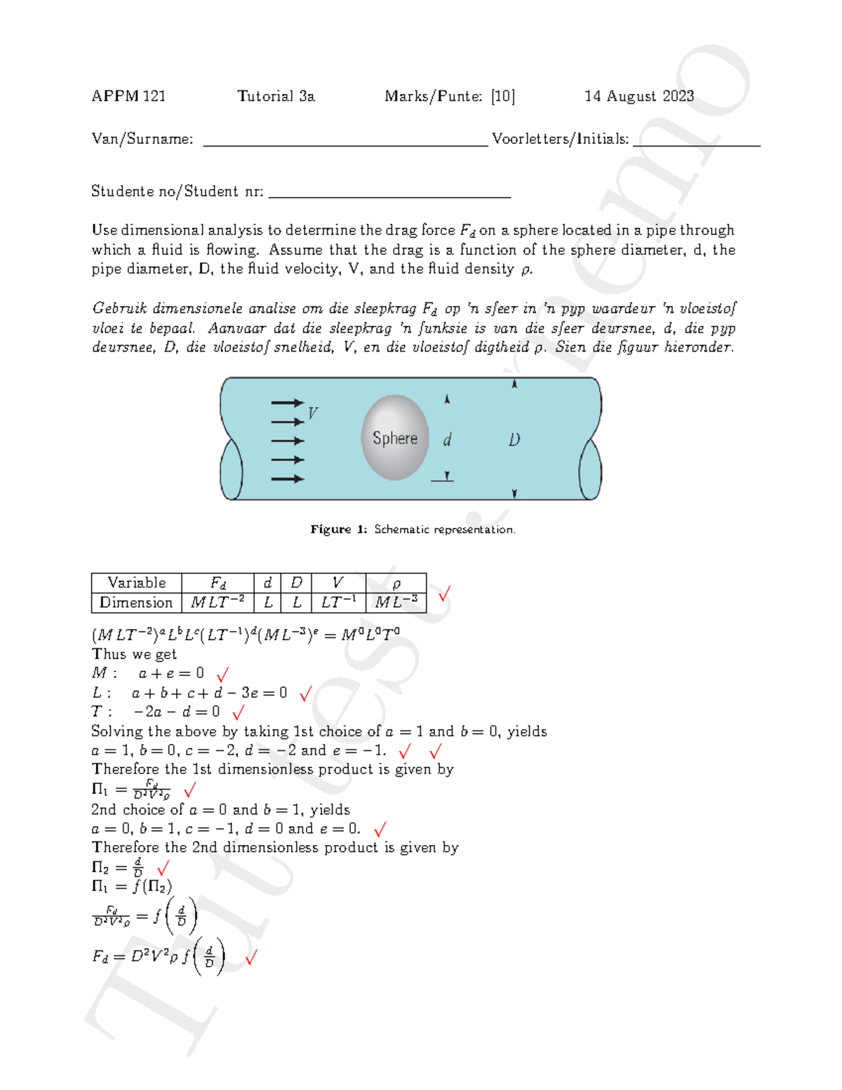 Tutorial 3 2023 - Tut test 3 memo APPM 121 Tutorial 3a Marks/Punte: [10 ...