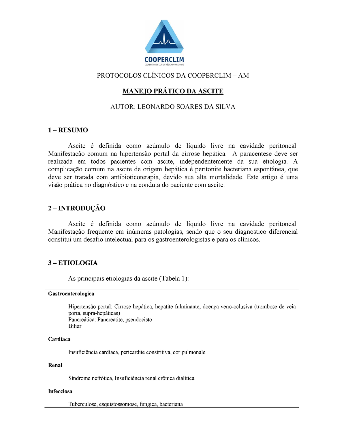 Ascites PBE e paracentese - PROTOCOLOS CLÍNICOS DA COOPERCLIM – AM ...