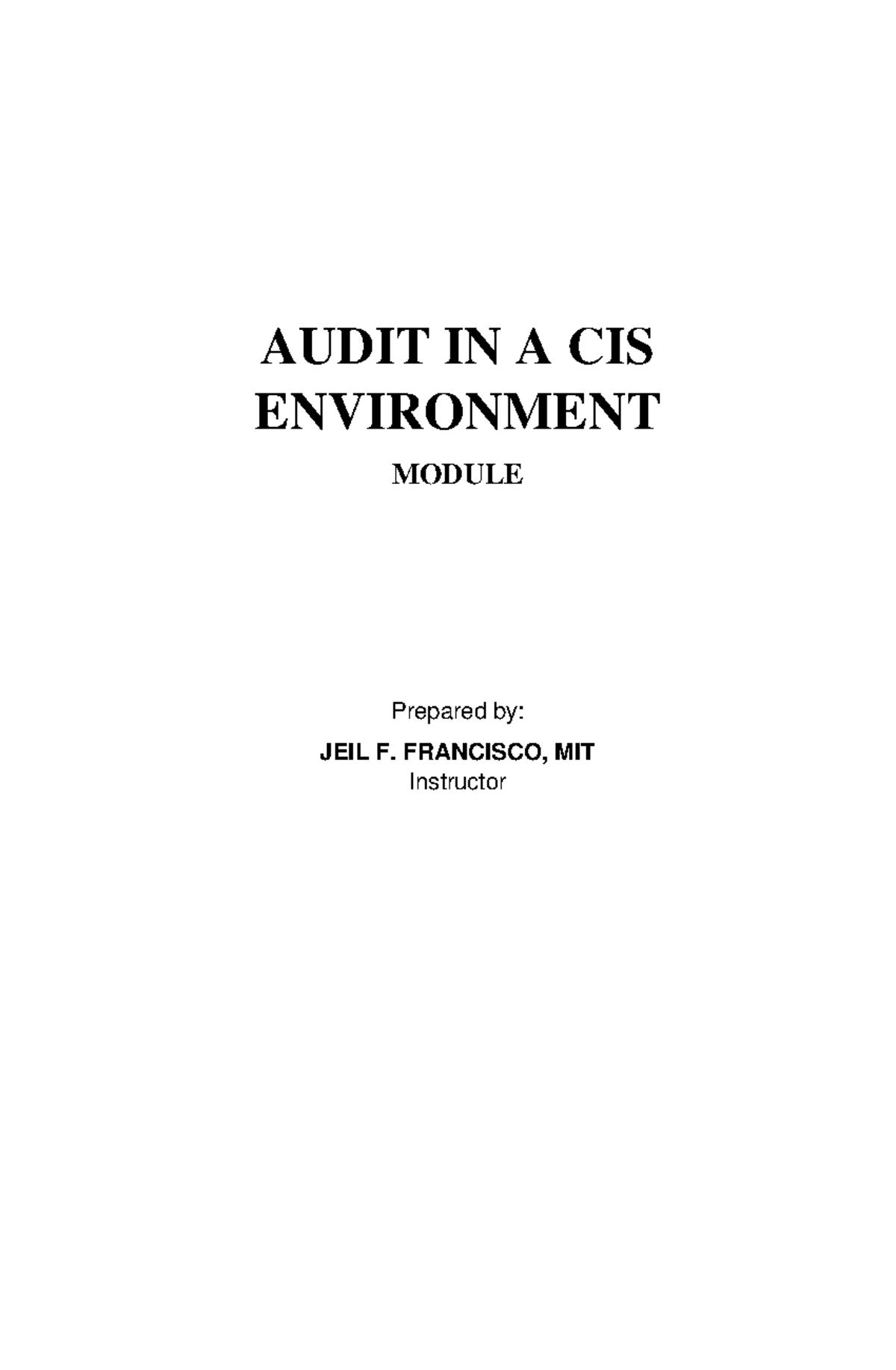 Auditing-CIS - Given By You - AUDIT IN A CIS ENVIRONMENT MODULE ...