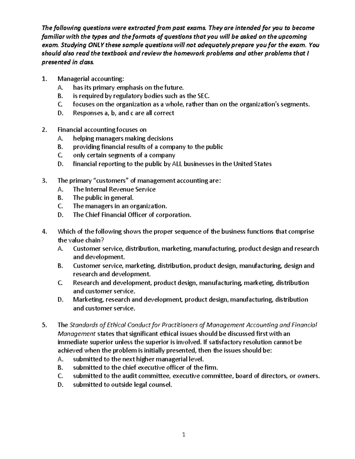 ACCT 2122 Part 1 - Exam related practice questions - The following ...