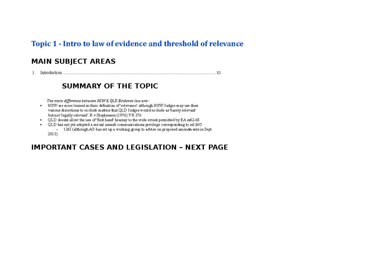 evidence-case-list-all-topics-topic-1-intro-to-law-of-evidence