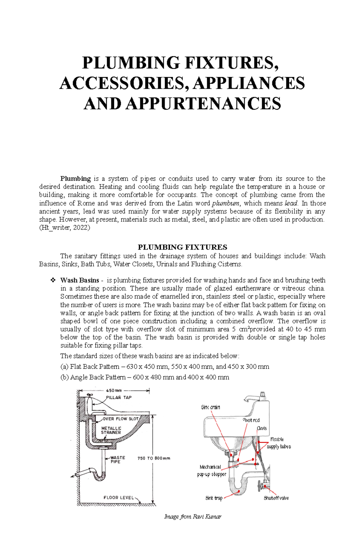 Building Utilities Plumbing PLUMBING FIXTURES, ACCESSORIES