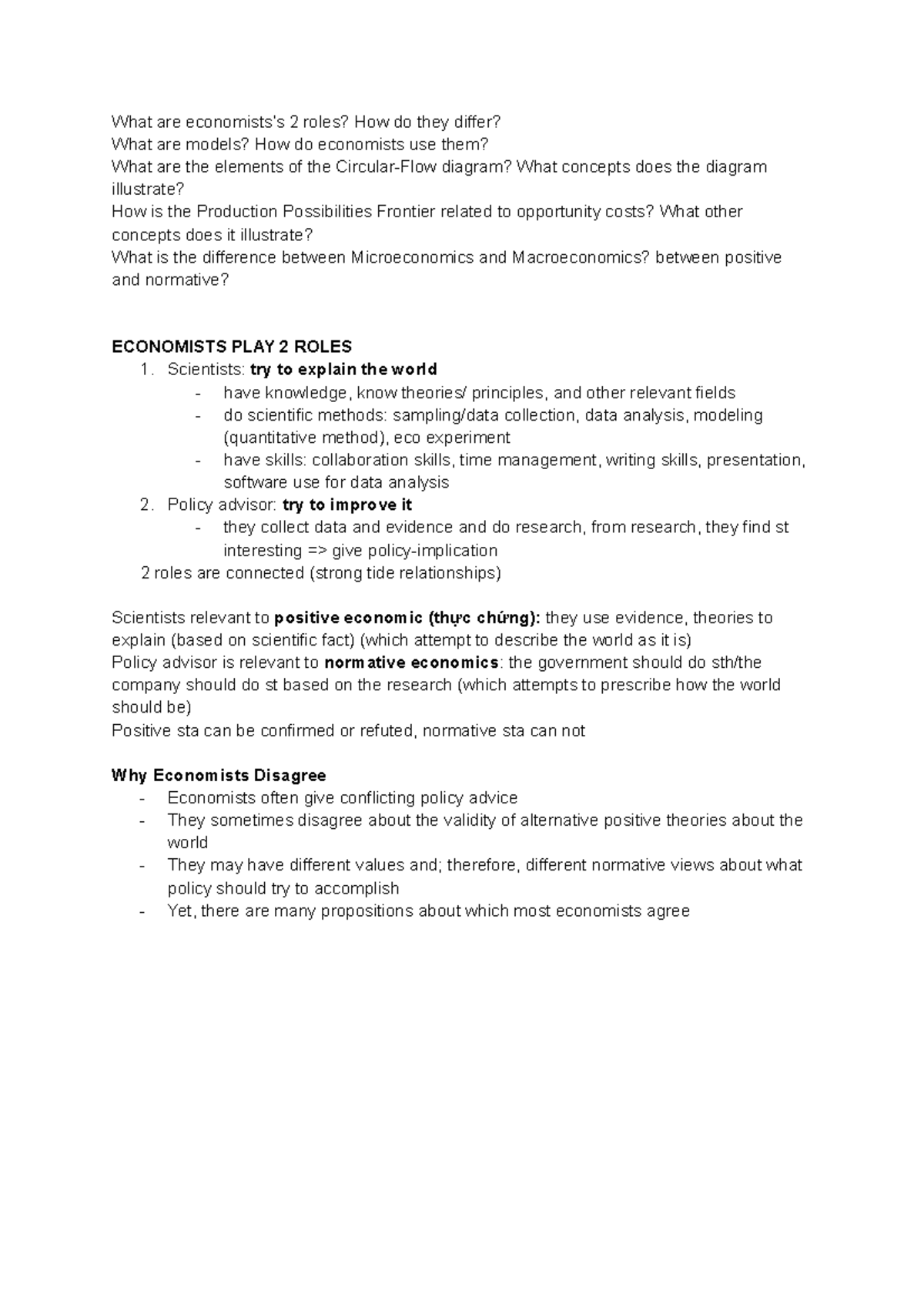 Chapter 2 Thinking like an economist - What are economists’s 2 roles ...