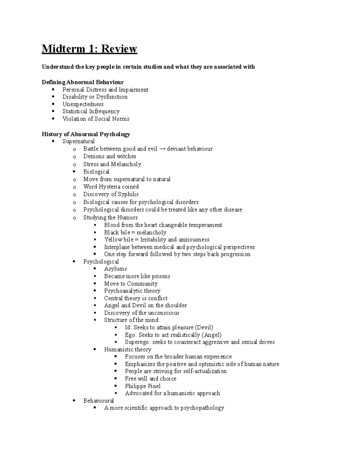 Midterm 1 Abnormal Psychology - Midterm 1: Review Understand The Key ...