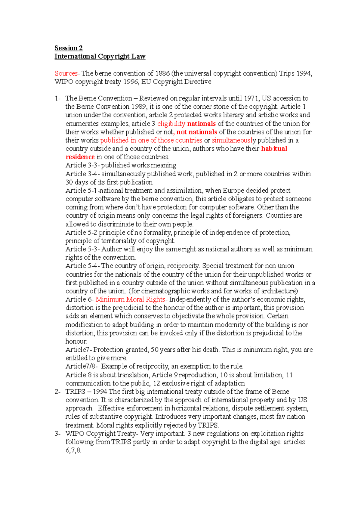 International and Comparative Copyright Law Lectures 2 Session 2