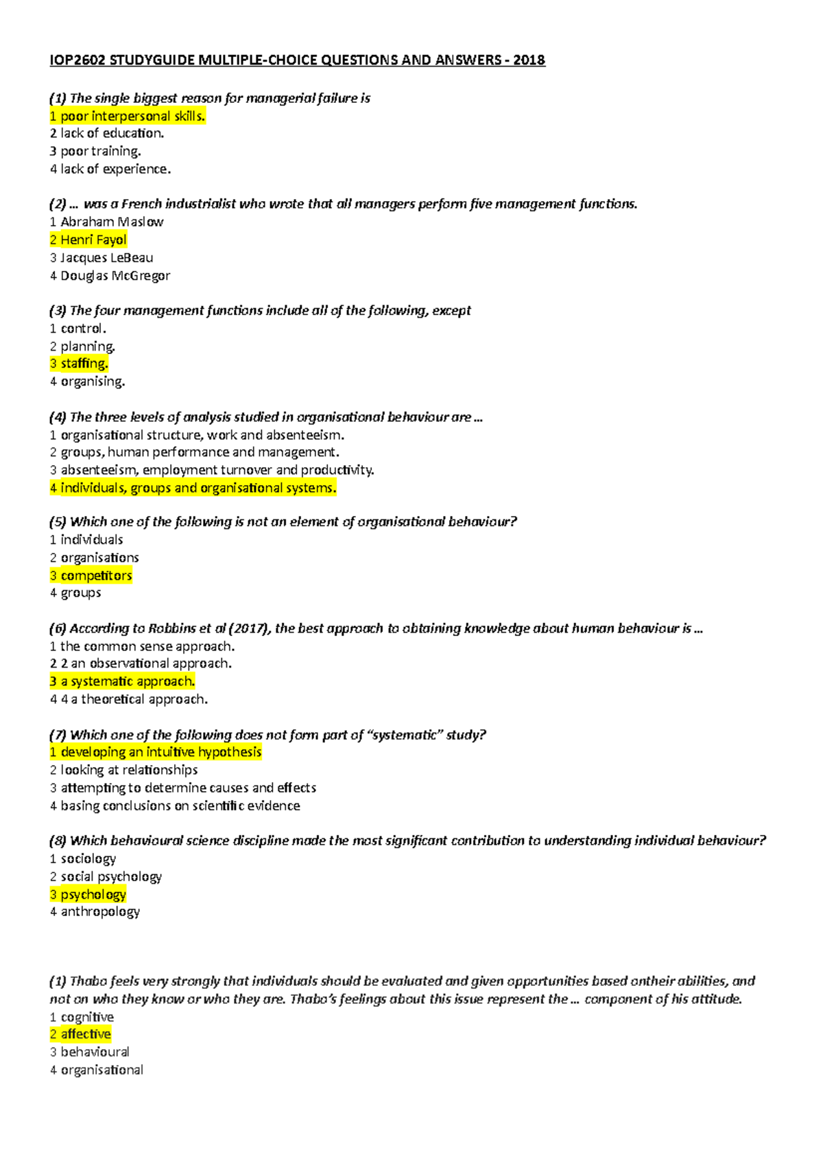 Sample/practice exam 2018, questions and answers - IOP2602 STUDYGUIDE ...