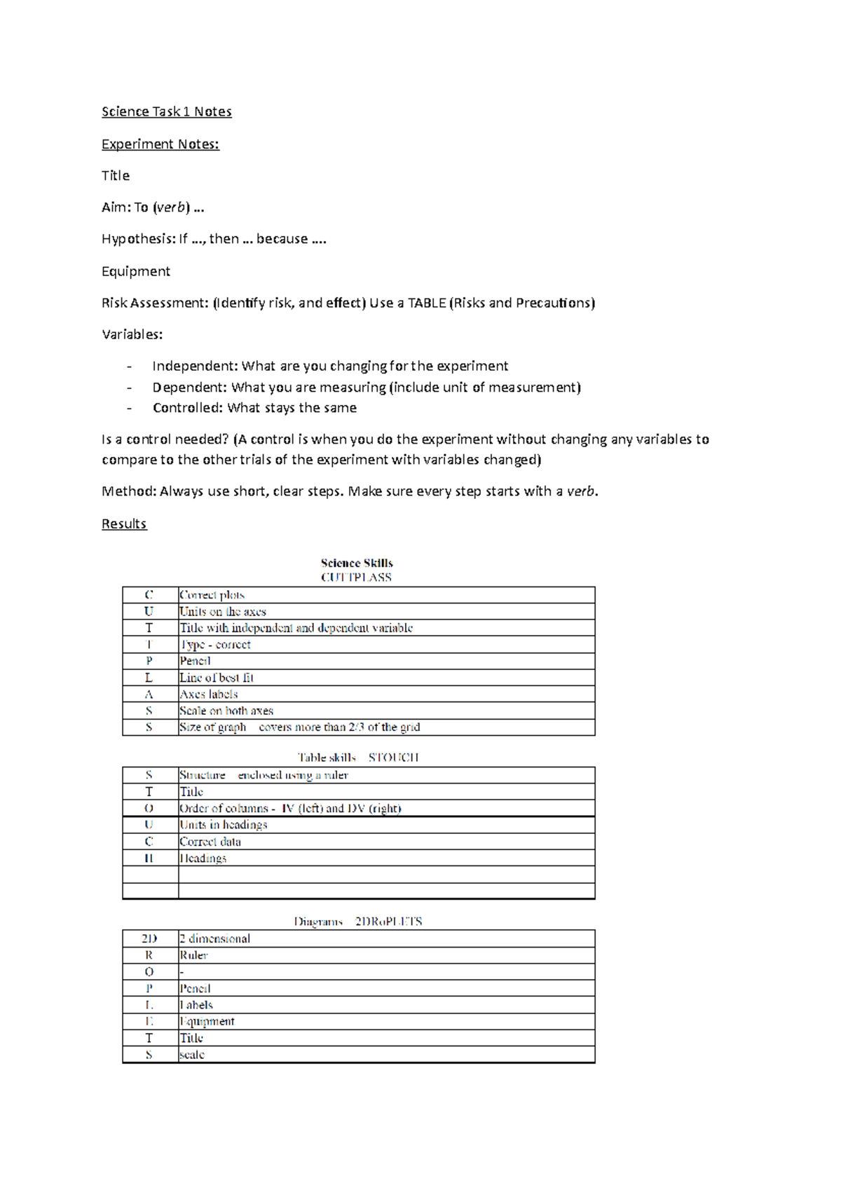 Science Task 1 Notes Science Task 1 Notes Experiment Notes Title Aim To ( verb
