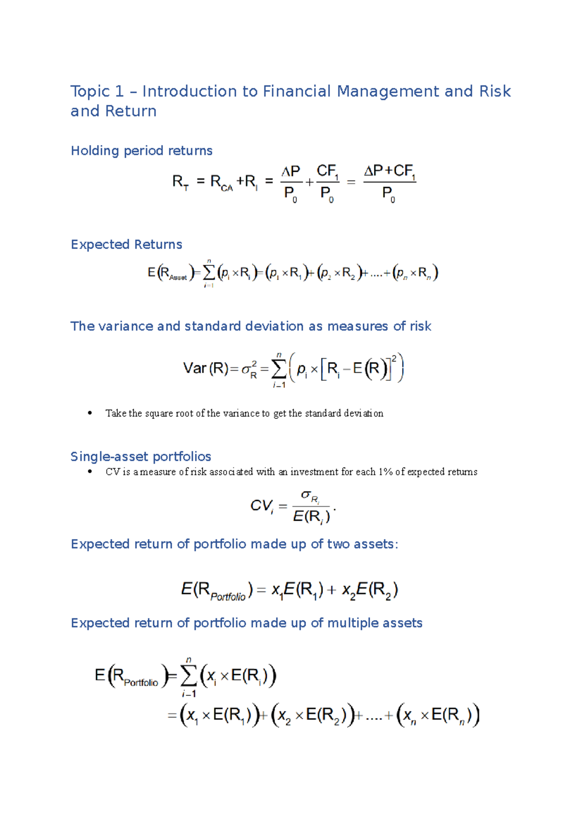 AFIN2053 Week 1-11 - Lecture Notes - Topic 1 – Introduction to ...