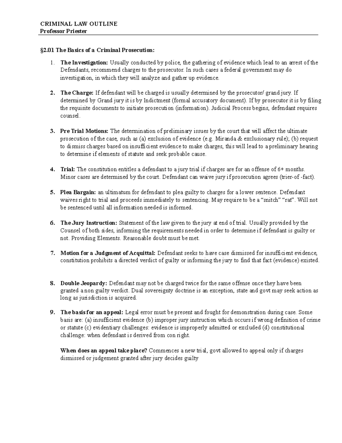 CRIM LAW Outline - notes - CRIMINAL LAW OUTLINE Professor Priester §2 ...