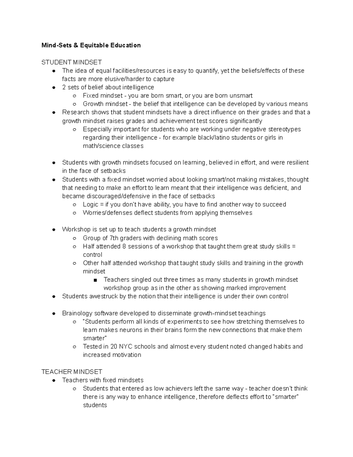 Reading Writing Assignment 1 - Mind-Sets & Equitable Education STUDENT ...