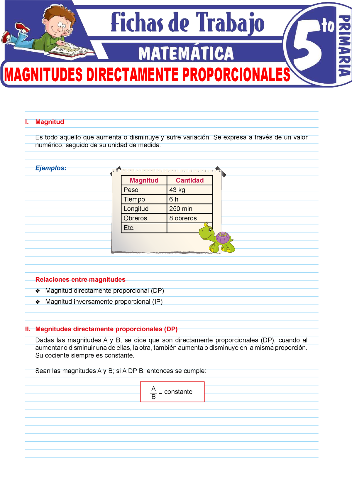 Magnitudes Directamente Proporcionales Para Quinto Grado De Primaria I Magnitud Es Todo 2452