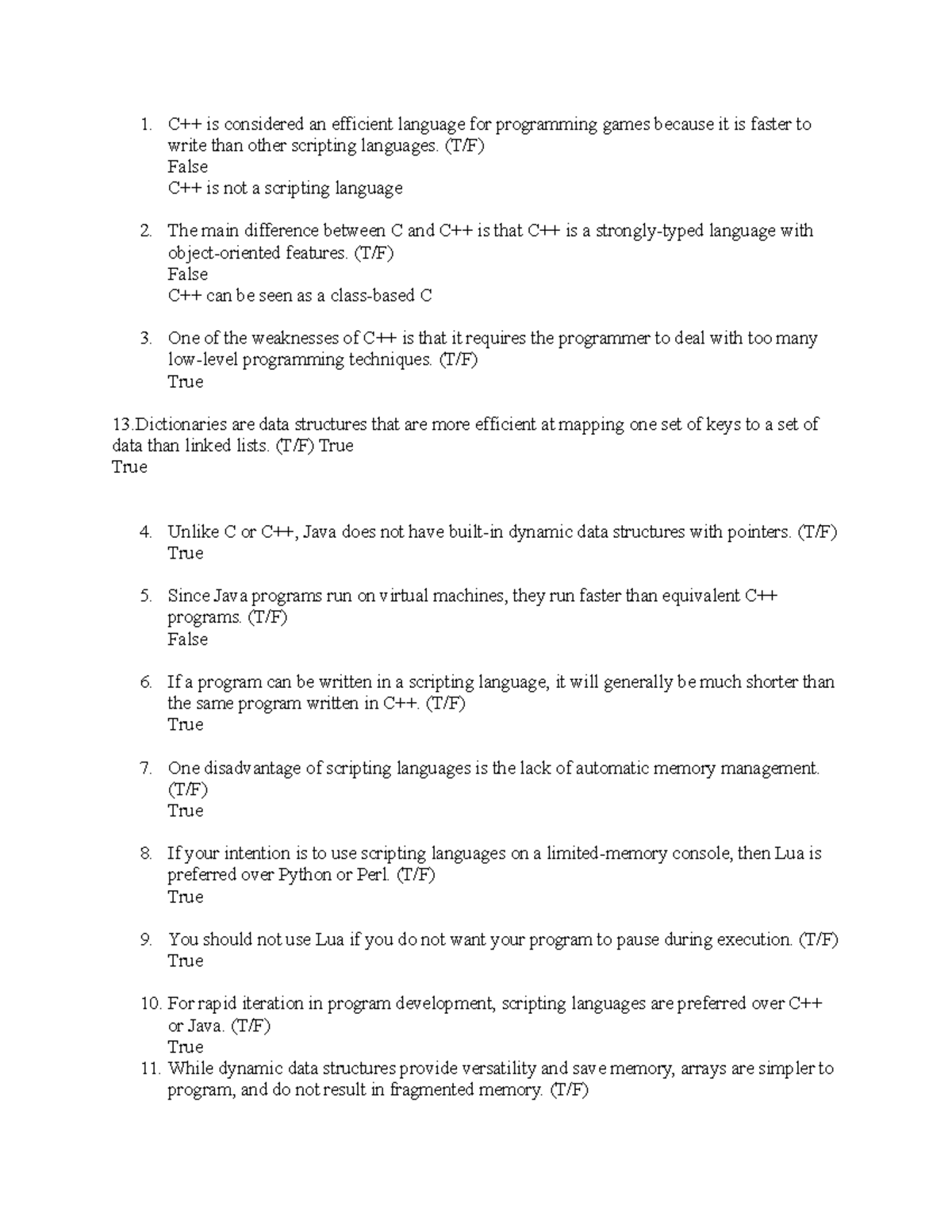 COMP 318 - Quiz 5 - quiz 5 with answers - C++ is considered an ...