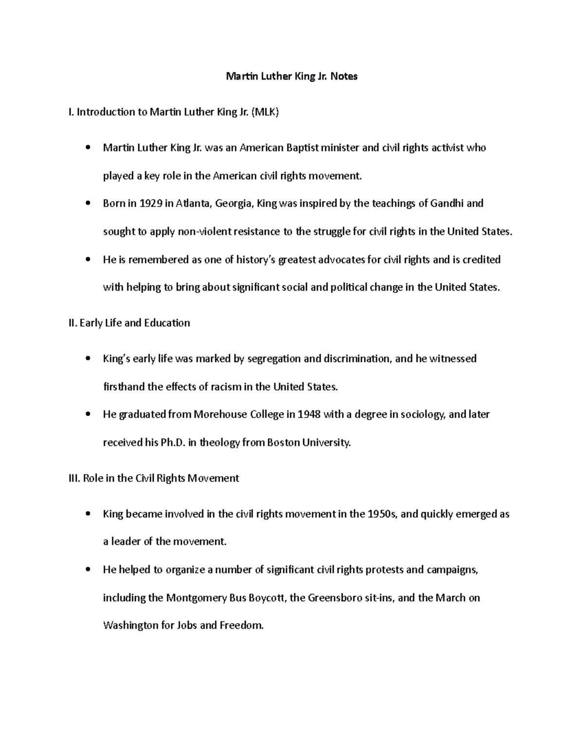 Martin Luther King Jr. (MLK) Notes - Martin Luther King Jr. Notes I ...