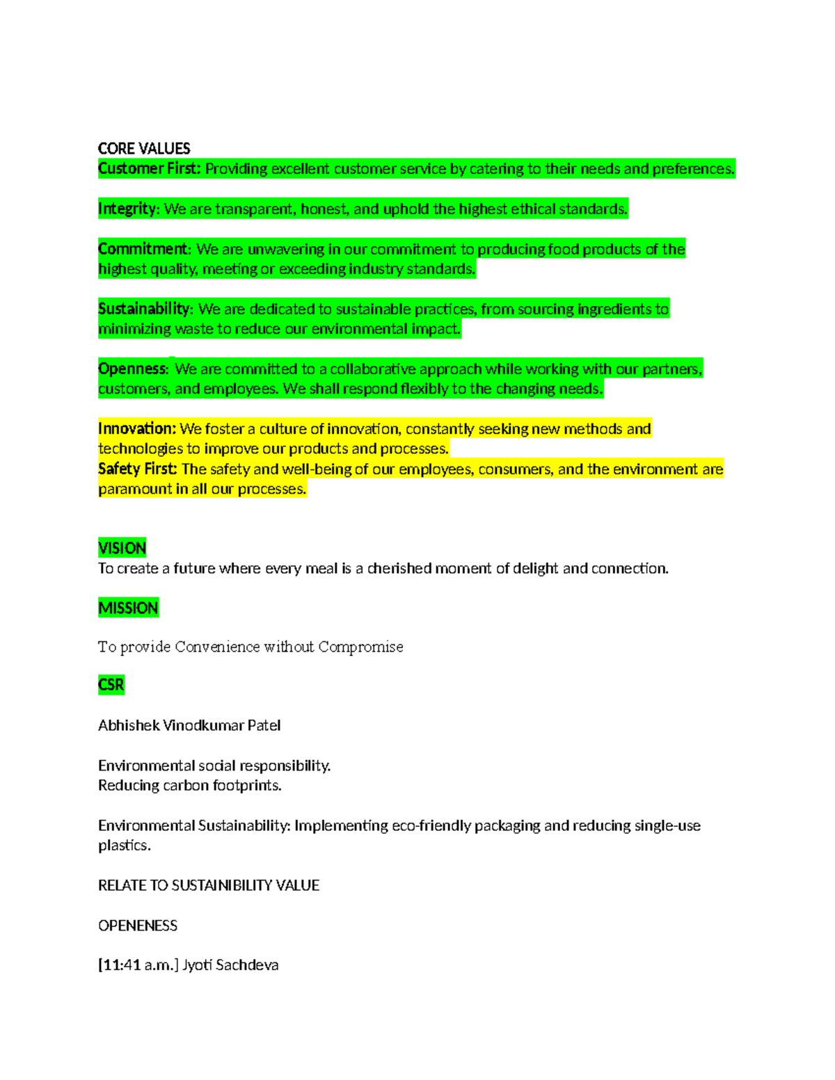 Core Values - Manadatory Assignment - CORE VALUES Customer First ...