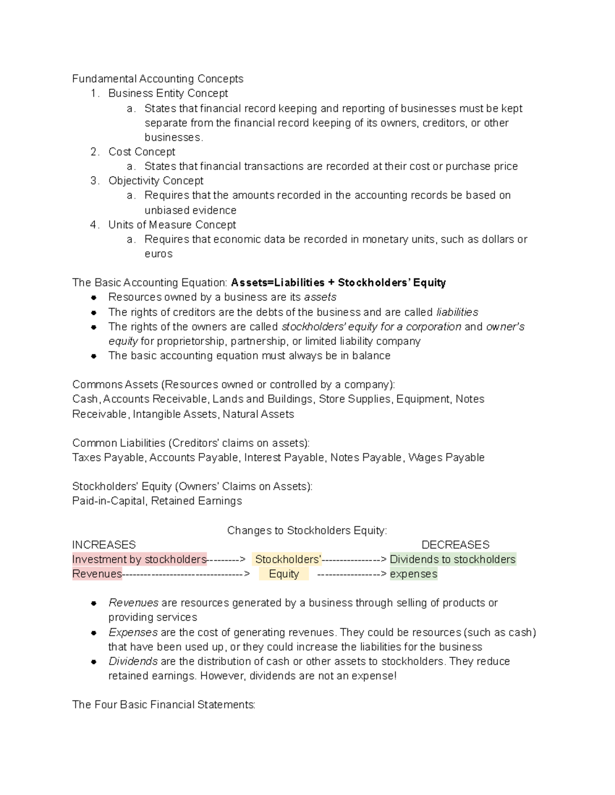 Accounting 1 Lecture Notes 1 6 Bmgt220h Umd Studocu