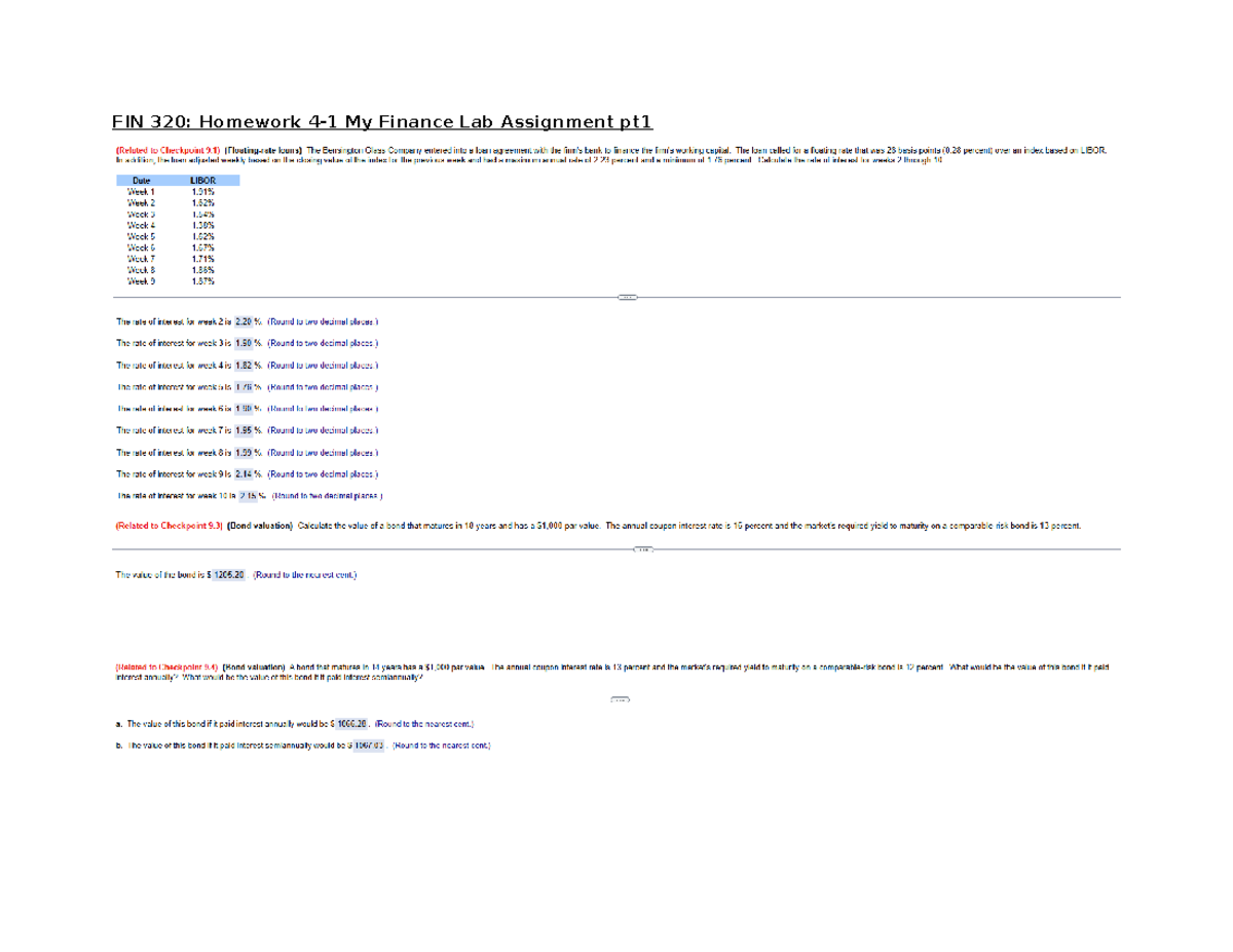 FIN 320 Homework 4 1 Pt 1 - FIN320 - FIN 320: Homework 4-1 My Finance ...