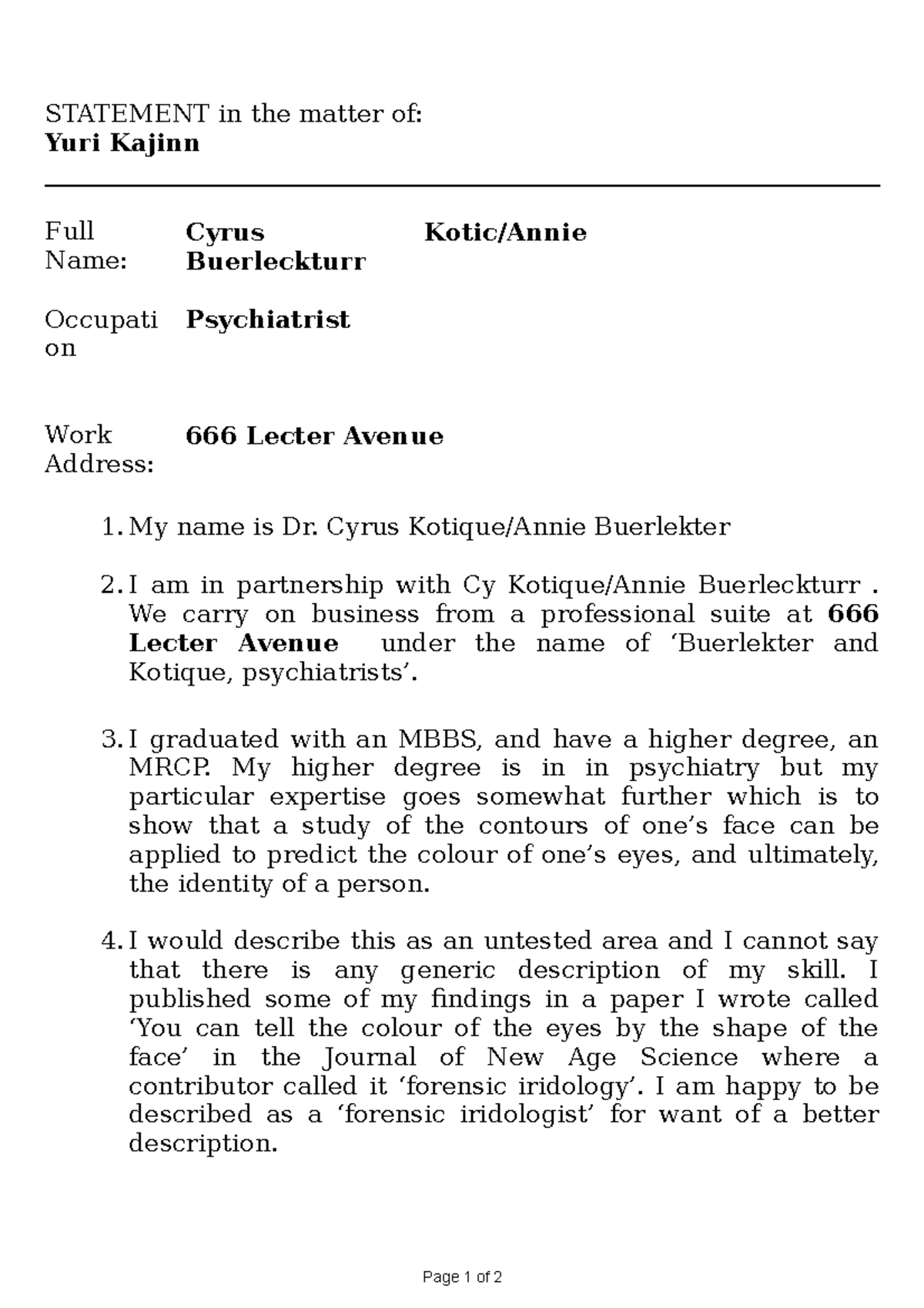 Trial scenario 6 2021 - expert evidence - STATEMENT in the matter of ...
