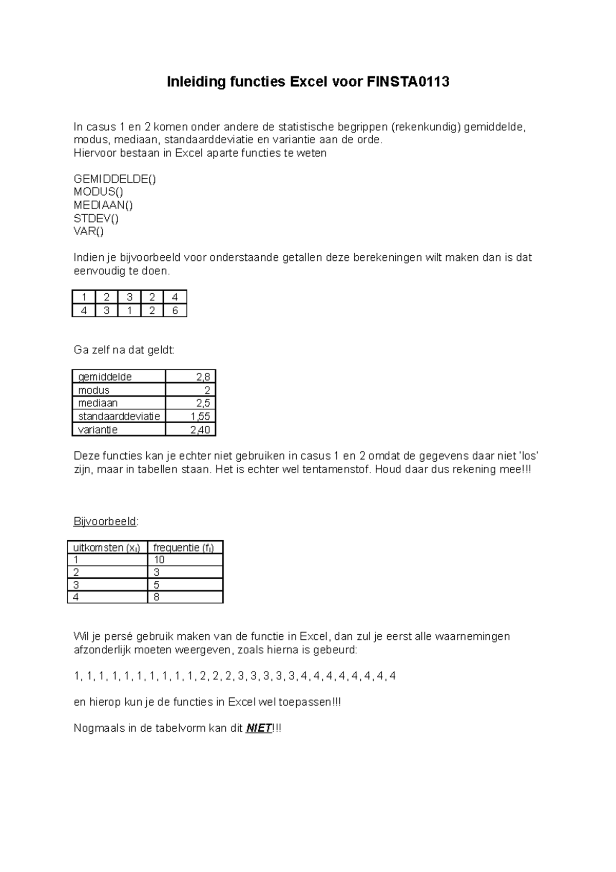 Finma Deraj Finsta 0114 Casus 1 - Inleiding Functies Excel Voor FINSTA ...