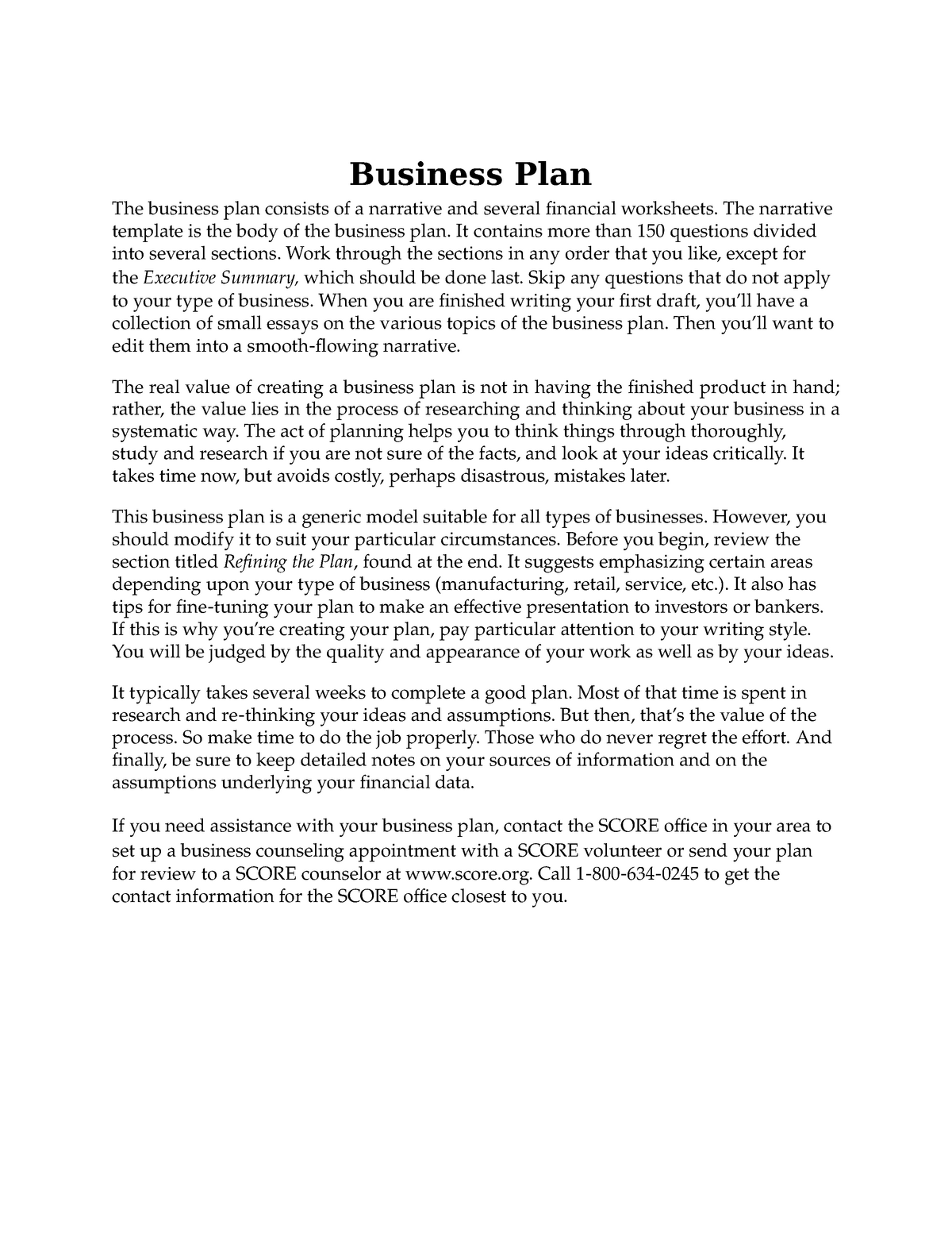 narrative for business plan