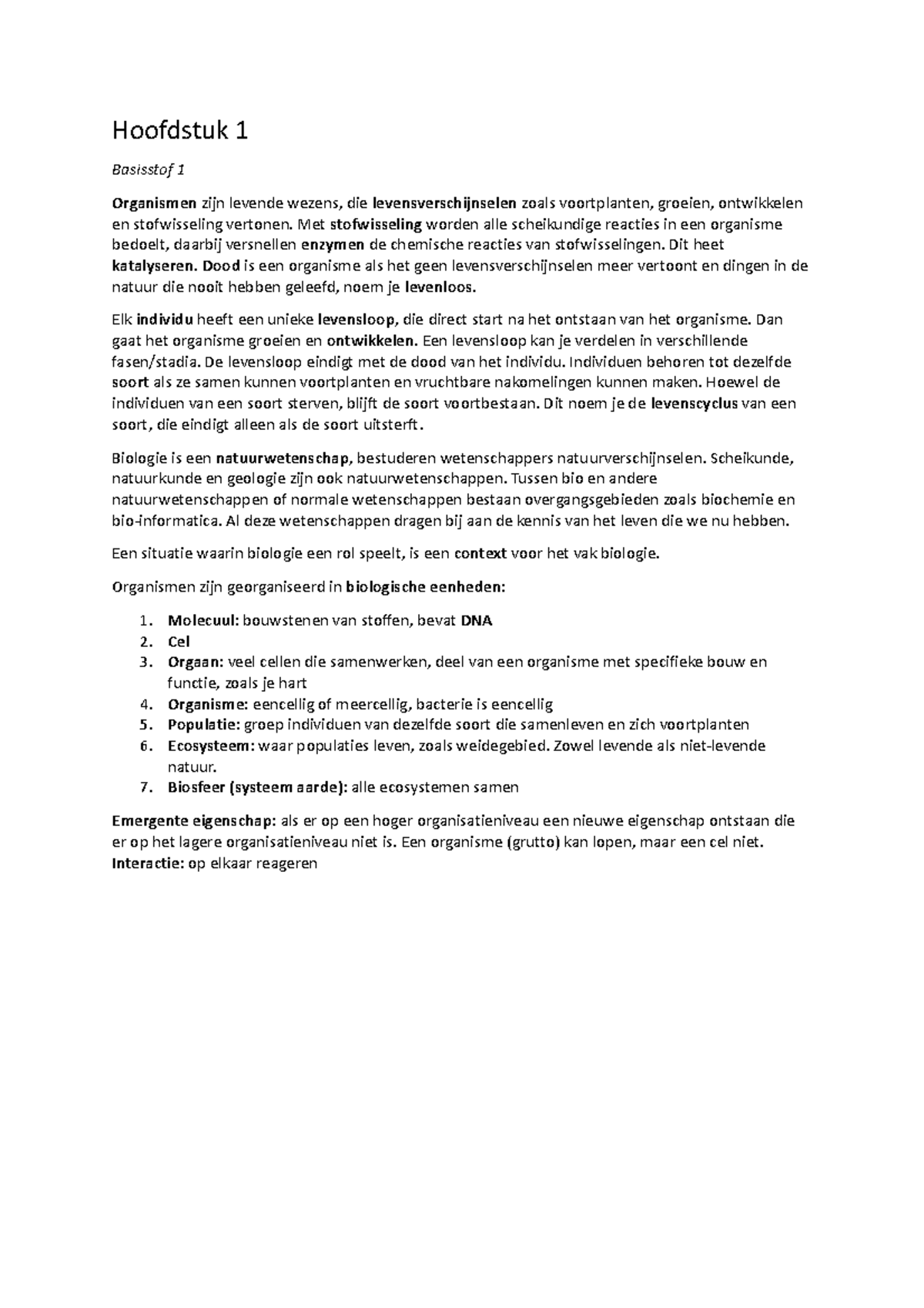 Bio Samenvatting H 1 - Hoofdstuk 1 Basisstof 1 Organismen Zijn Levende ...