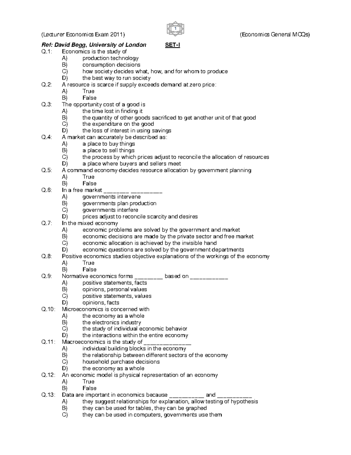 76575693 Lecturer Economics MCQs 1 - (Lecturer Economics Exam 2011 ...
