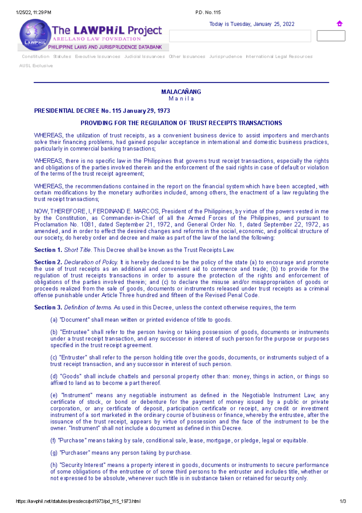 P.D. No. 115 - PD. 115 - 1/25/22, 11:29 PM P. No. 115 - Studocu