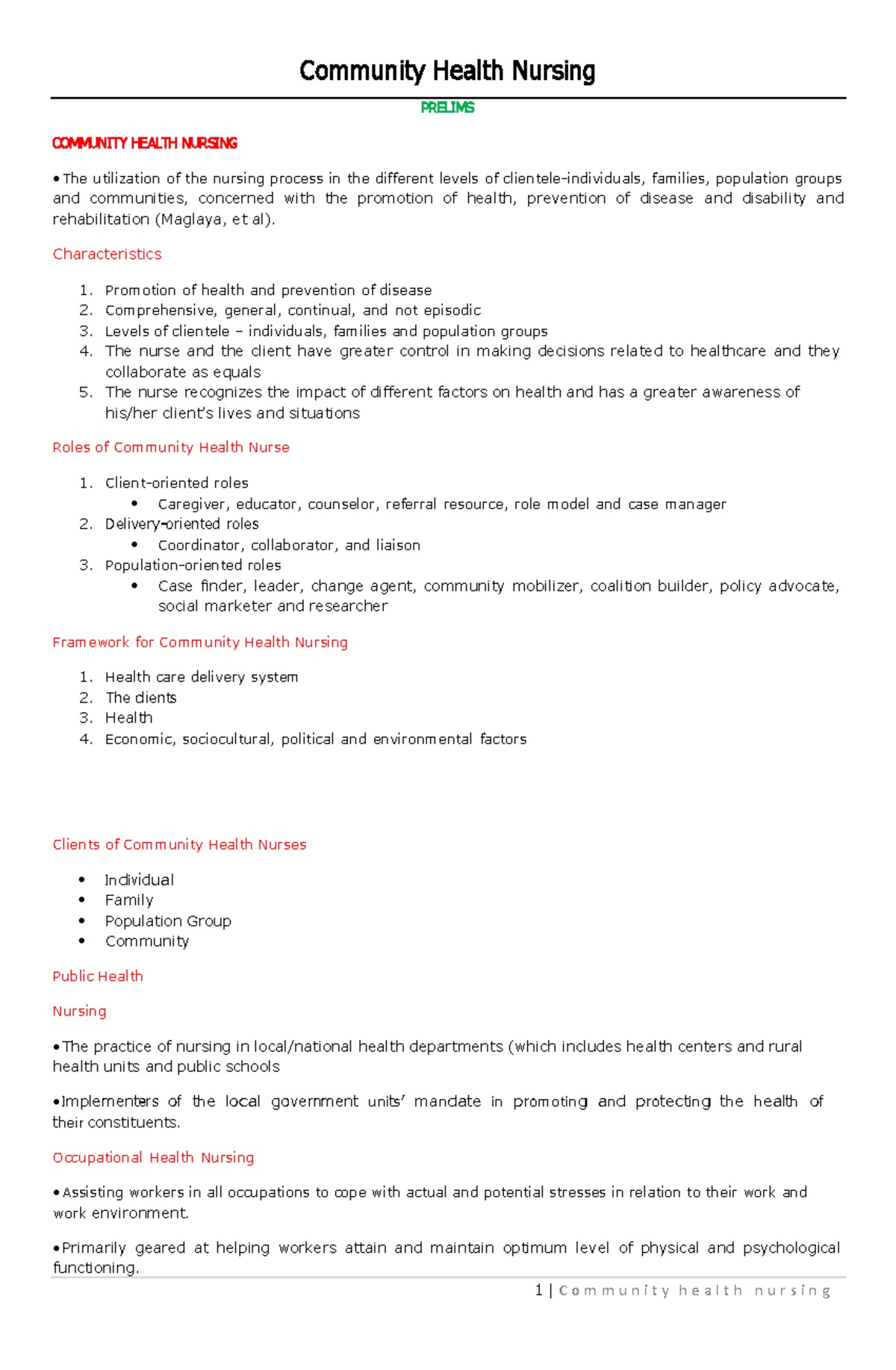 Community Health Nursing - 1 | C o m m u n i t y h e a l t h n u r s i ...