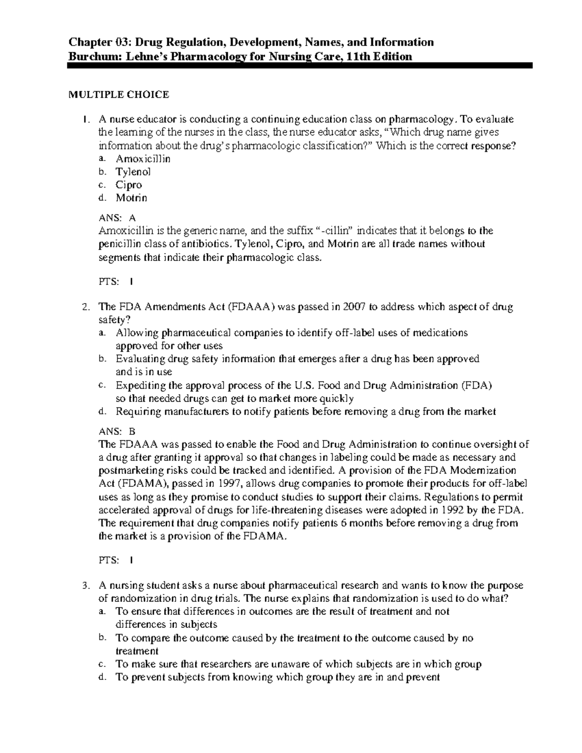 TB\03 - practice questions - Chapter 03: Drug Regulation, Development ...