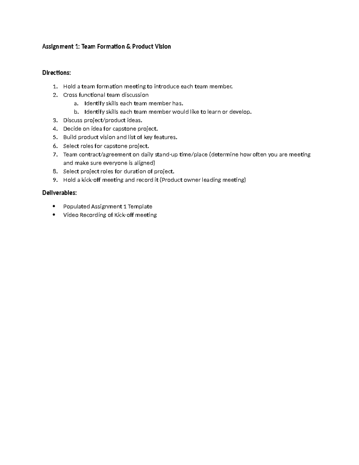 Assignment 1 - Instructions - Assignment 1: Team Formation & Product ...