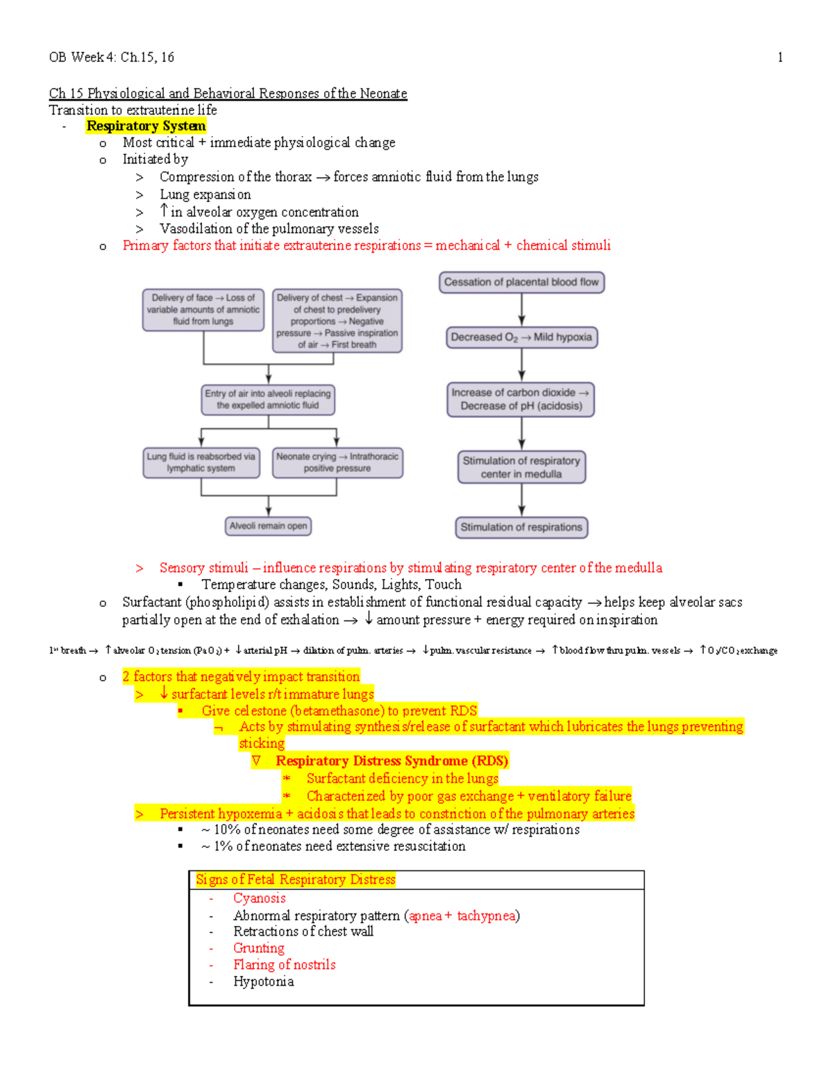 N306 OB Week 4 Notes - Week 4 - Ch 15 Physiological and Behavioral ...