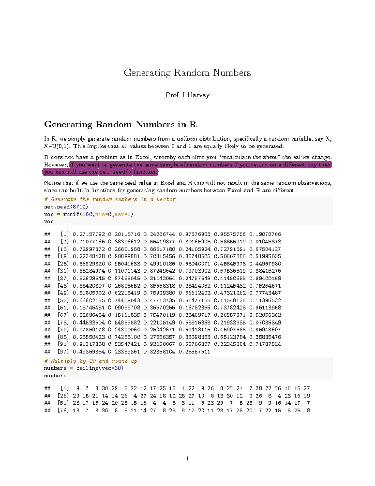 Chapter-1 Random Sampling Add Notes - Generating Random Numbers Prof J ...