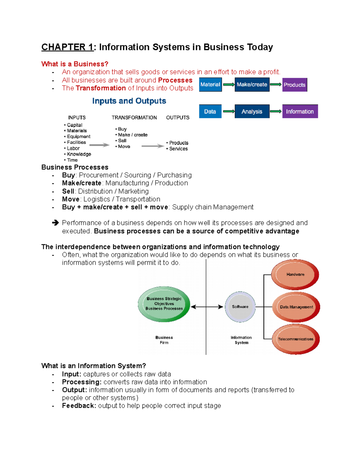 NOTE MID-TERM - CHAPTER 1: Information Systems In Business Today What ...