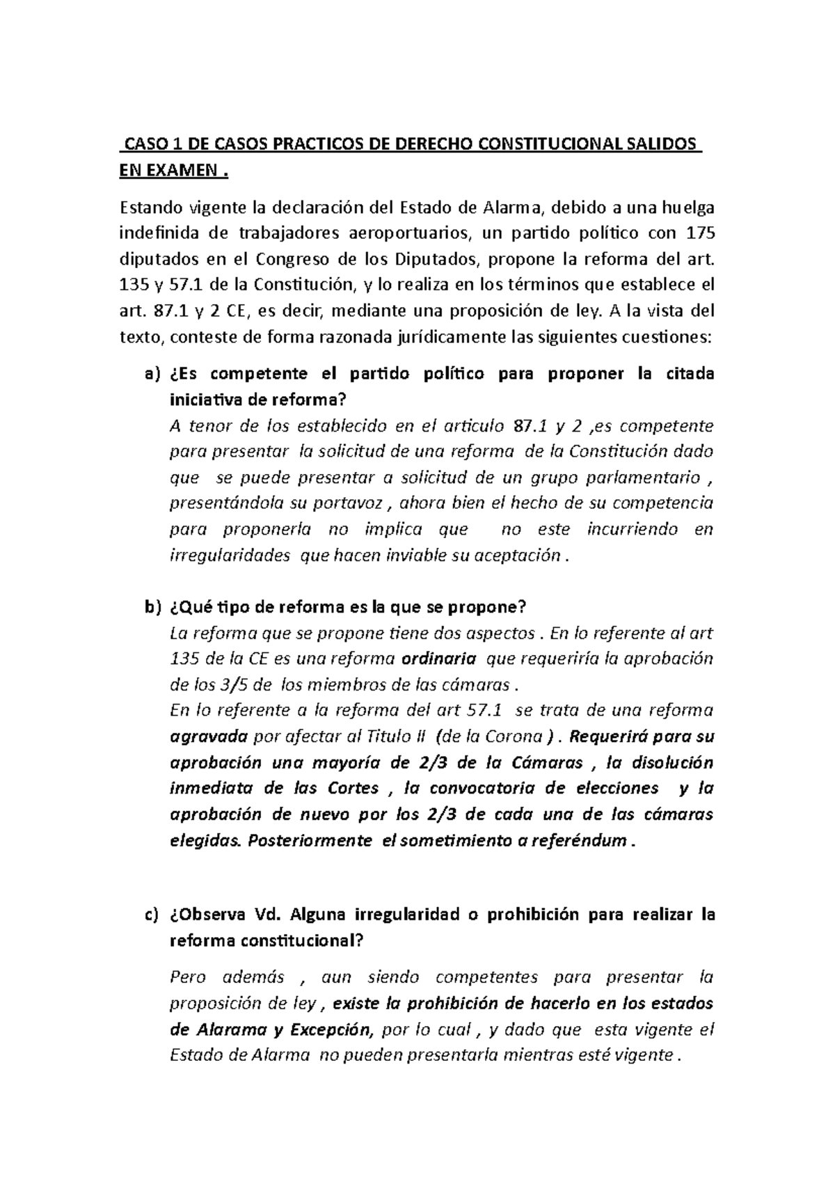 CASO 1 DE Casos Practicos DE Derecho Constitucional Salidos EN Examen ...