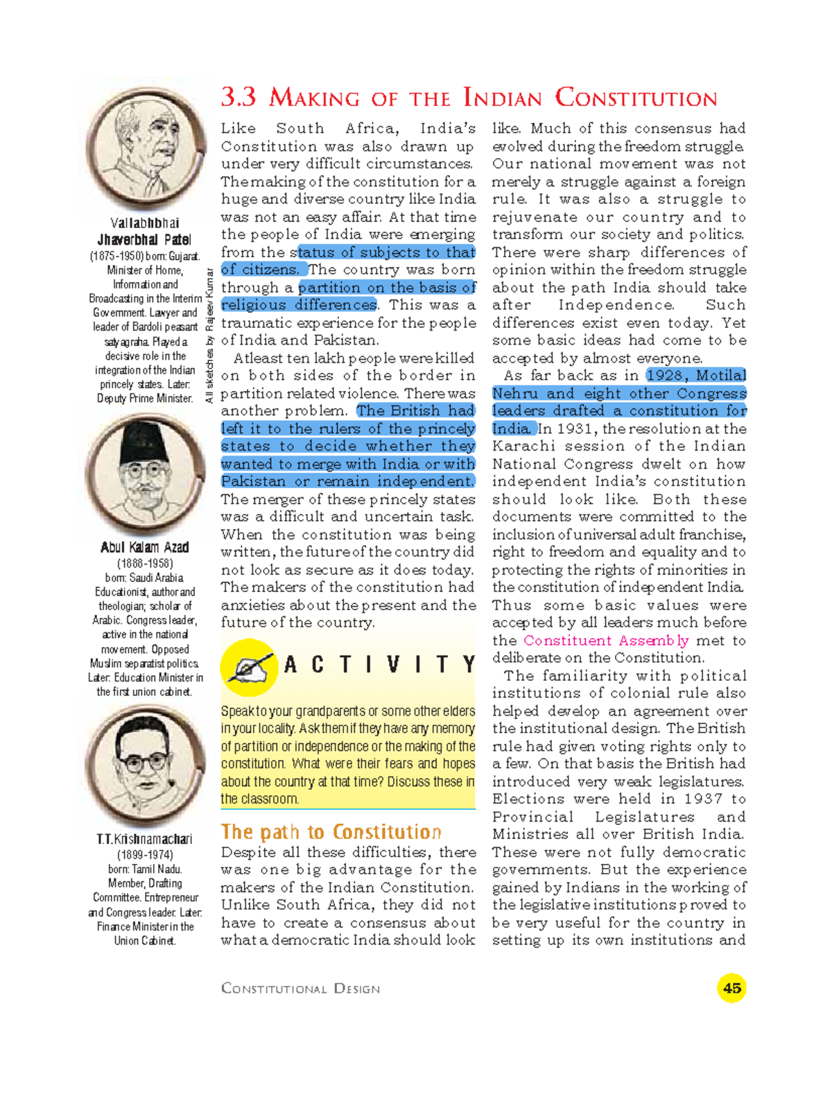 Notes Making of Indian Constitution CONSTITUTIONAL D ESIGN 45 3 M