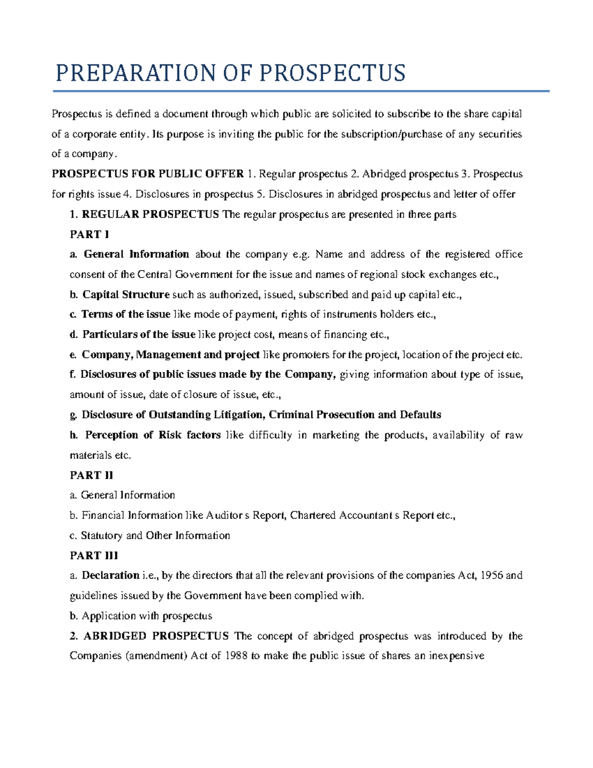 Preparation OF Prospectus & Underwriting - PREPARATION OF PROSPECTUS ...