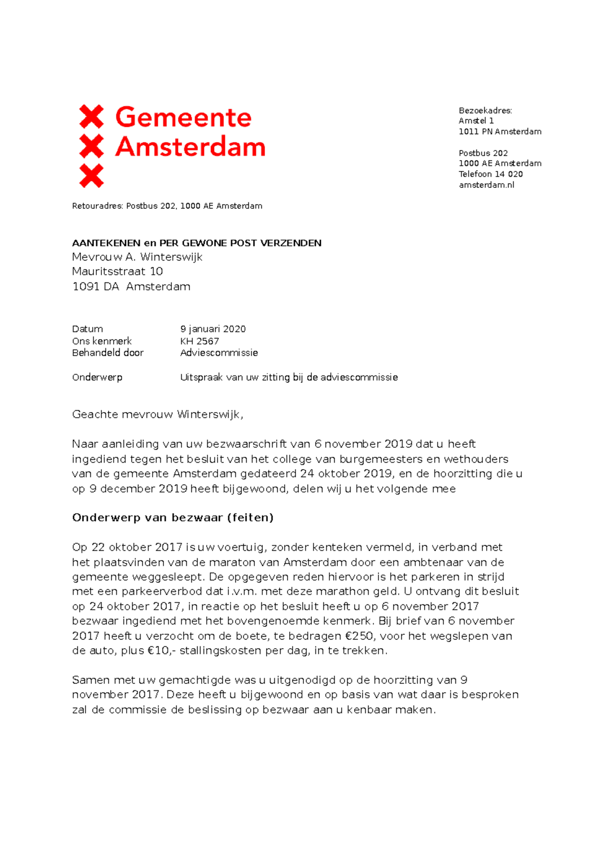 Beslissing Op Bezwaar - Retouradres: Postbus 202, 1000 AE Amsterdam ...